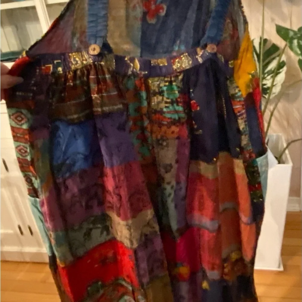 NWT Patchwork Wide leg Jumpsuit Adjustable Straps Made in Nepal